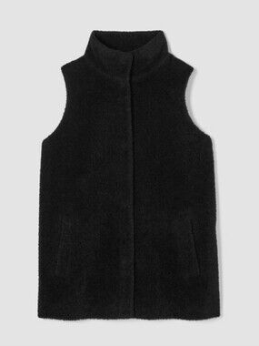 Eileen Fisher Fine Wool Alpaca Stand Collar VestEasy Fit, Long Length Sz XXS NWT